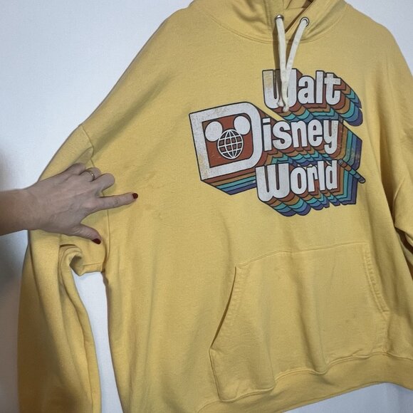 Walt Disney World Retro Hoodie Adult 2XL Yellow Sweatshirt Vintage Style Pocket - Picture 8 of 11